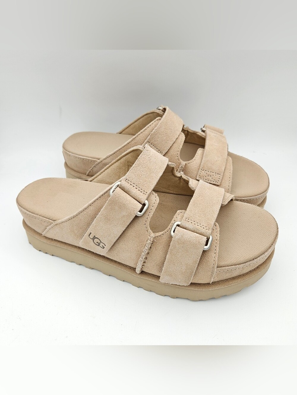 UGG Goldenstar HI Slide Sand Beige Tan Slip On Platform Sandal Women's US sz 11
